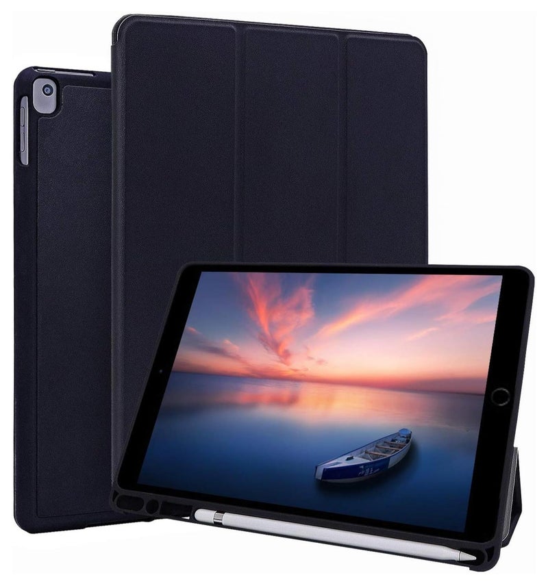 Case Compatible with iPad 9th/8th/7th Generation Case/iPad Case 10.2-10.5 Inch, Smart Folio Soft TPU Protective Case Cover with Apple Pencil Holder ( PEN NOT Included ) for iPad 9th/8th Gen,Full Body Protection- Black - Image 1