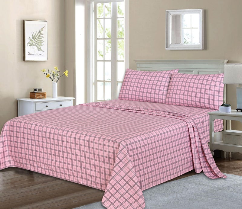 RUVANTI Flannel Sheets Queen Size - 100% Cotton Double Brushed Bed Sheets, Deep Pockets 16 Inches Queen Sheet Set, All Seasons Breathable & Extra Soft - Warm & Cozy, 4 Piece, Check & Bolt Pink - Image 2