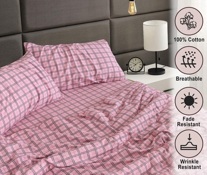 RUVANTI Flannel Sheets Queen Size - 100% Cotton Double Brushed Bed Sheets, Deep Pockets 16 Inches Queen Sheet Set, All Seasons Breathable & Extra Soft - Warm & Cozy, 4 Piece, Check & Bolt Pink - Image 3