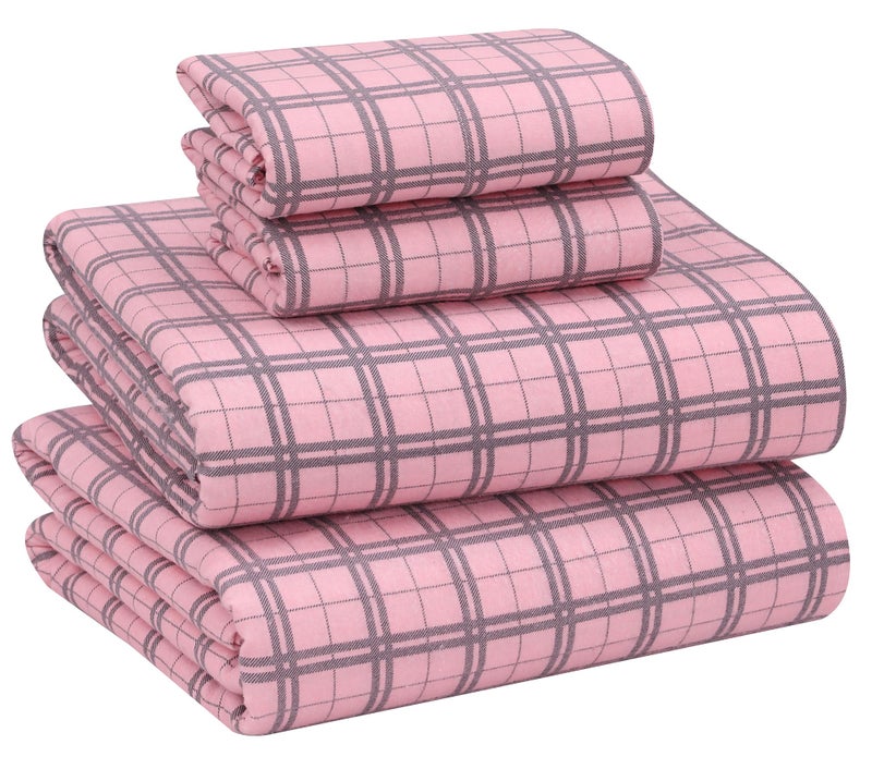 RUVANTI Flannel Sheets Queen Size - 100% Cotton Double Brushed Bed Sheets, Deep Pockets 16 Inches Queen Sheet Set, All Seasons Breathable & Extra Soft - Warm & Cozy, 4 Piece, Check & Bolt Pink - Image 1