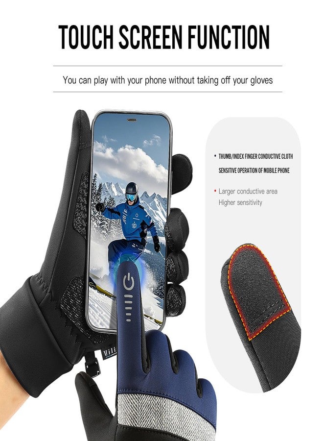 Vilico Winter Gloves, Lightweight Warm Touchscreen Gloves, Windproof Waterproof Anti-Slip, Suitable for Outdoor Cycling, Running, Hiking in Winter-Navy Blue,Size S - Image 3
