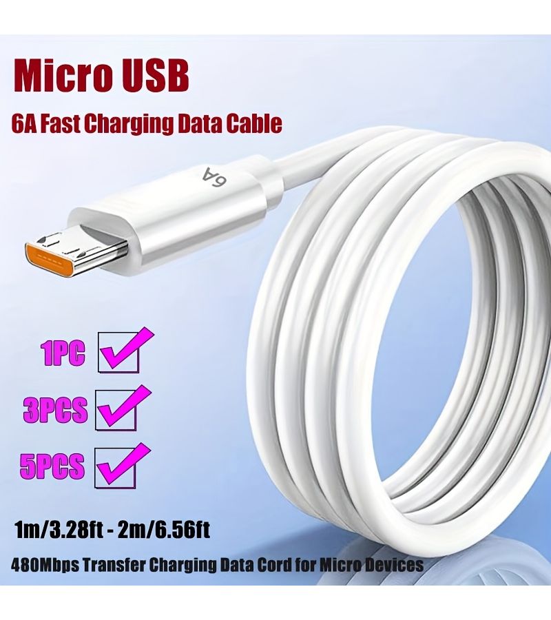كابل نقل بيانات الشحن USB إلى Micro بطول 1.5 متر، قطعة واحدة، سريع 6A، 480Mbps - Image 2