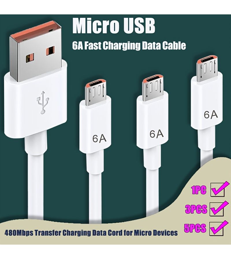 كابل نقل بيانات الشحن USB إلى Micro بطول 1.5 متر، قطعة واحدة، سريع 6A، 480Mbps - Image 4