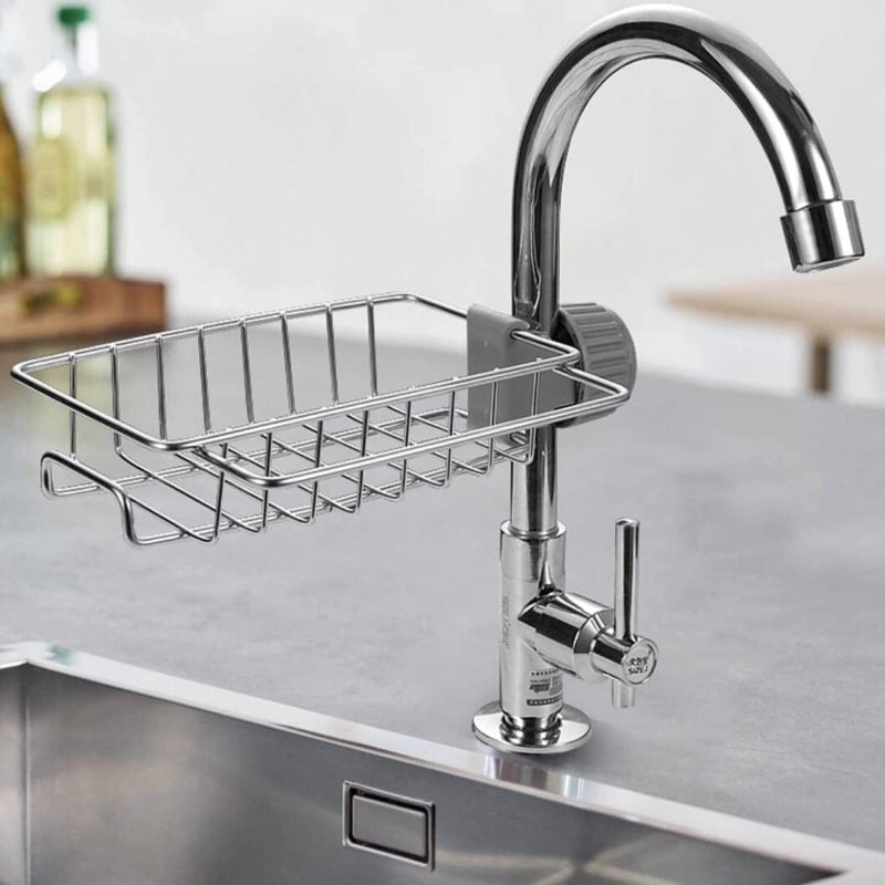 DHARMINSON kitchen sink drain basket Retail Faucet Storage Rack Adjustable Draining Under Sink Rack Bathroom Soap Holders Shelves,Stainless Steel Organizer Towel Holder for Sponges Floating Shelves - Image 3