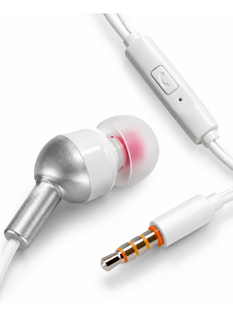 ORdEo Germany OR-HF24 Stereo In-Ear Wired Earphones with Mic, 3.5mm AUX Jack - White/Silver - Image 3