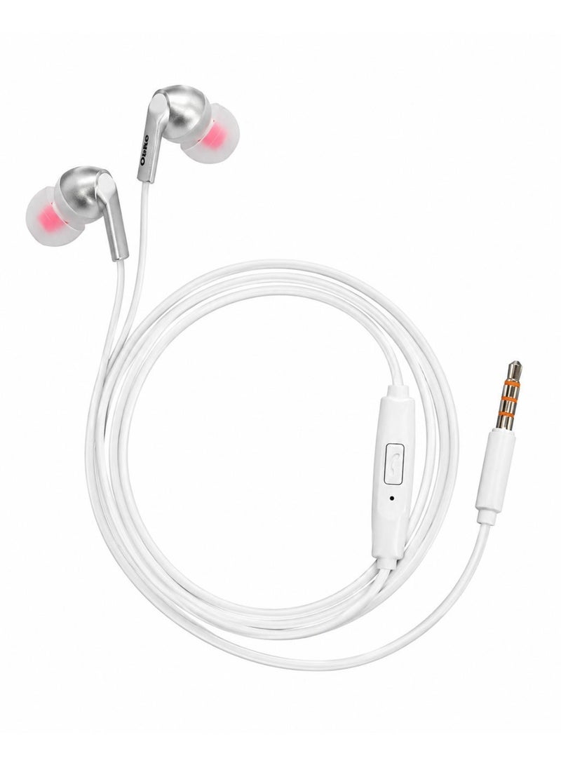 ORdEo Germany OR-HF24 Stereo In-Ear Wired Earphones with Mic, 3.5mm AUX Jack - White/Silver - Image 1