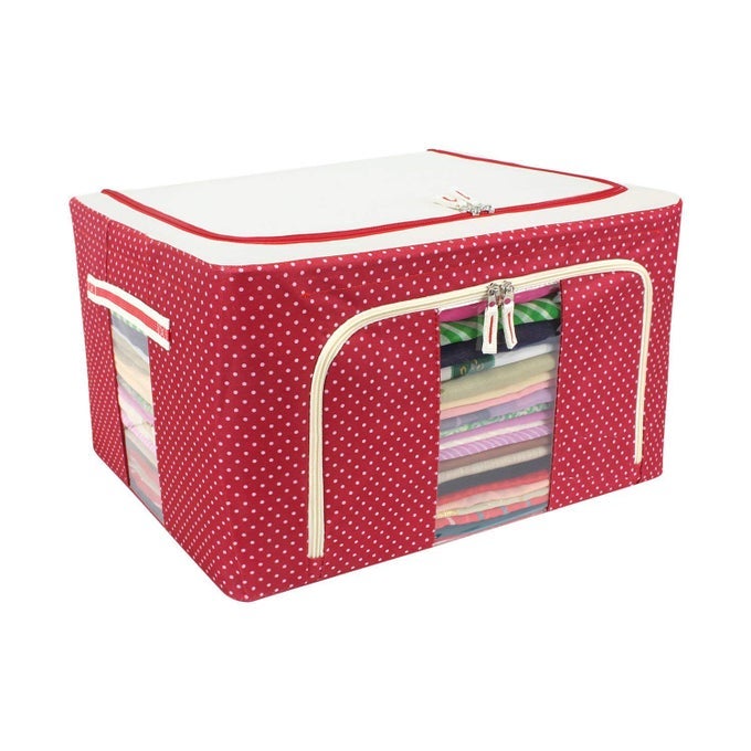 13SOEME RED 13SOEME 88 LT FOLDABLE CLOTH STORAGE BOX WARDROBE ORGANIZER WITH STEEL FRAME STRUCTURE PACK 2