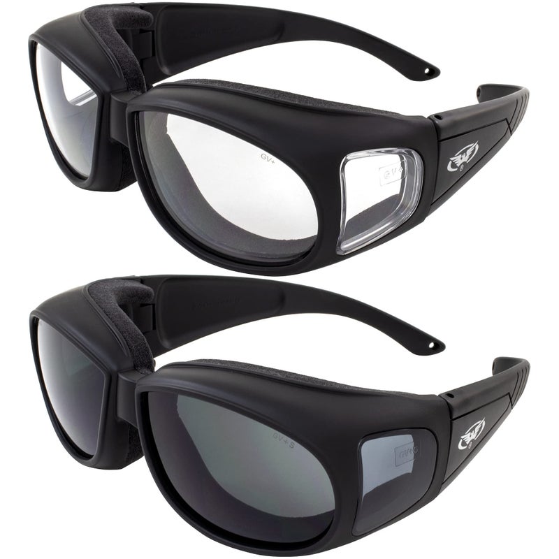 Global Vision 2 Motorcycle Safety Sunglasses Fits Over Most Glasses Smoke and Clear Day & Night Usage Meets ANSI Z87.1 Standards and it has Soft Airy Foam Padding - Image 1