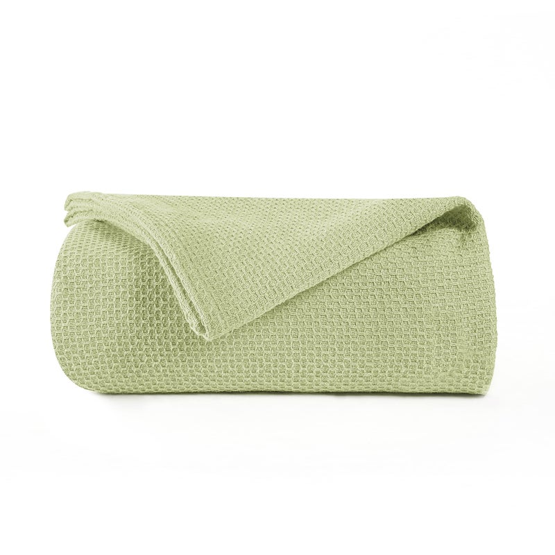 BOUTIQUO 100 Cotton Bed Blanket Breathable Thermal Blanket King Size Soft Honeycomb Waffle Blanket 90x102 Cotton Bed Blanket Perfect for Layering Any Bed for All Season Sage Green
