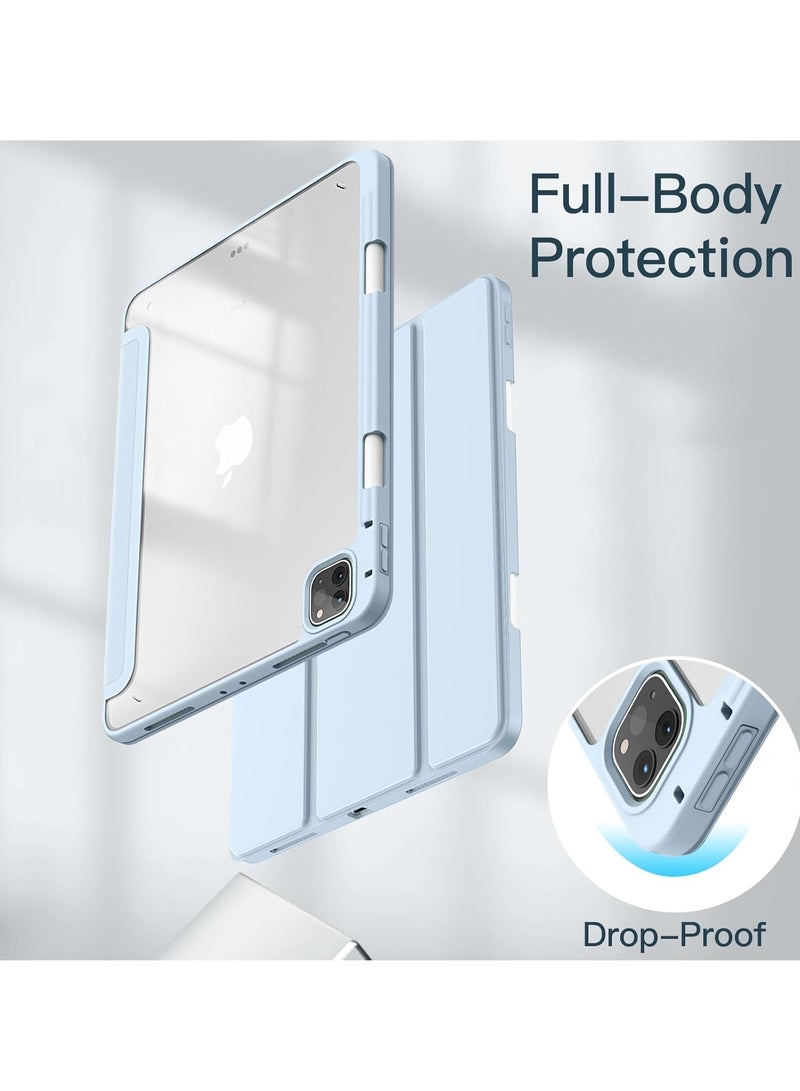 DUSALA iPad Pro 11-Inch M4 2024 (5th Generation) with Pencil Holder, Clear Transparent Back Shell Slim Stand Shockproof Tablet Cover, Auto Wake/Sleep Blue Sky - Image 4