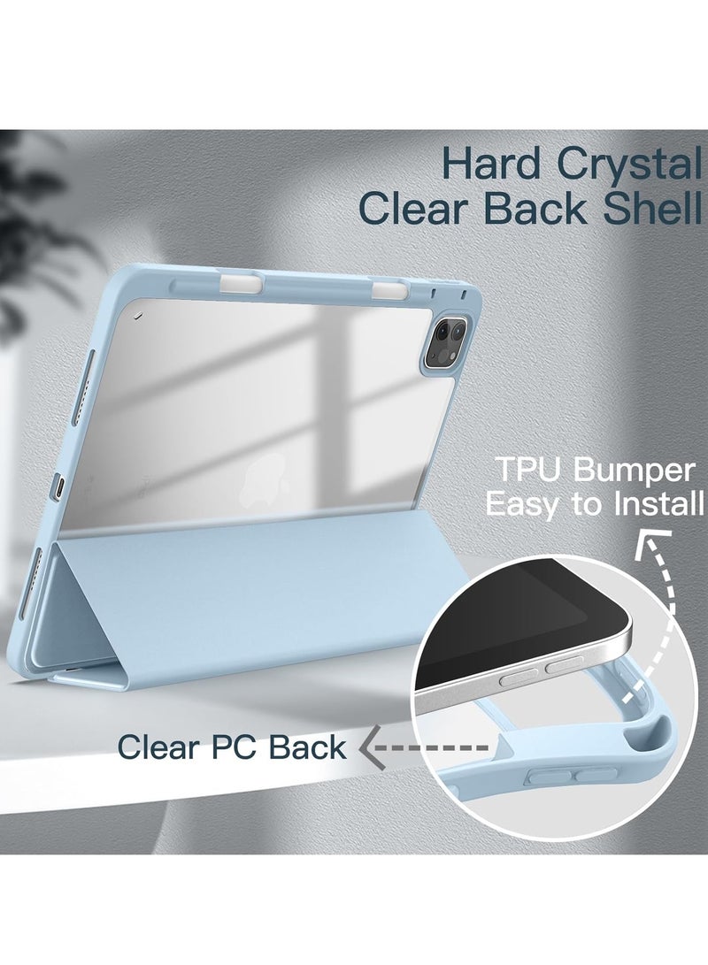 DUSALA iPad Pro 11-Inch M4 2024 (5th Generation) with Pencil Holder, Clear Transparent Back Shell Slim Stand Shockproof Tablet Cover, Auto Wake/Sleep Blue Sky - Image 5