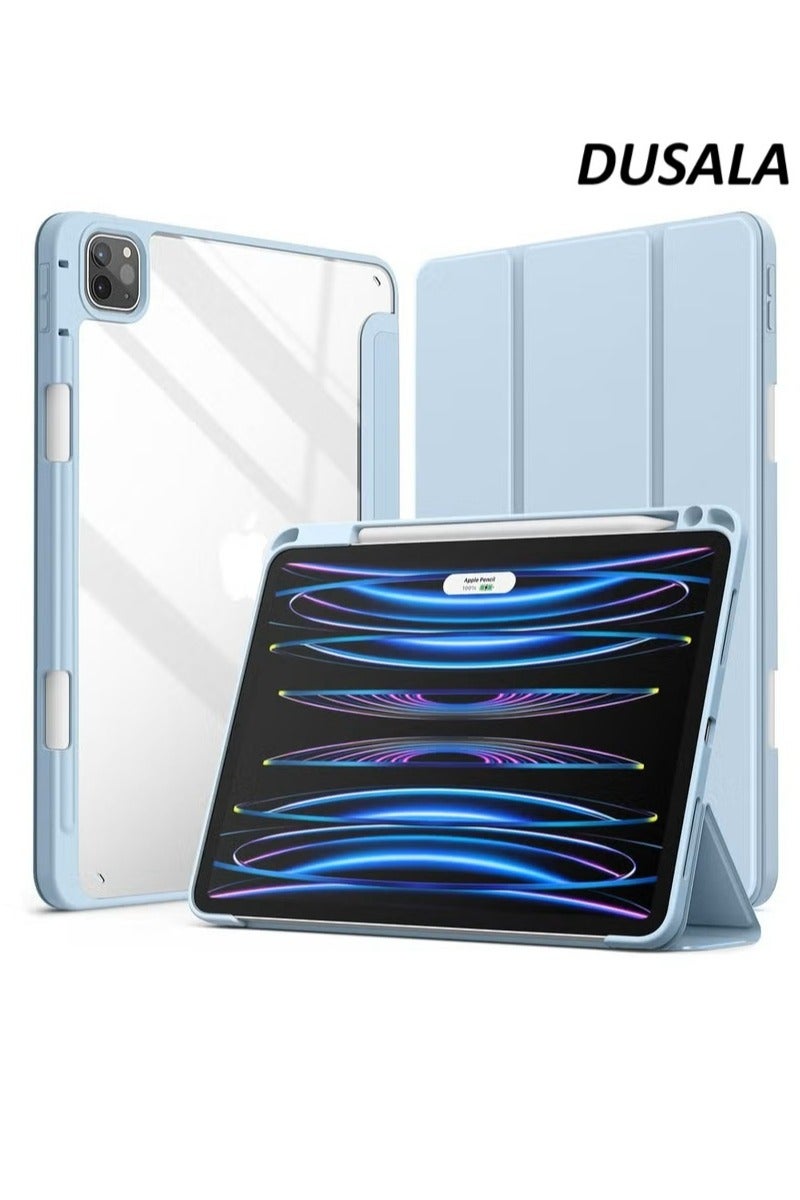 DUSALA iPad Pro 11-Inch M4 2024 (5th Generation) with Pencil Holder, Clear Transparent Back Shell Slim Stand Shockproof Tablet Cover, Auto Wake/Sleep Blue Sky - Image 1