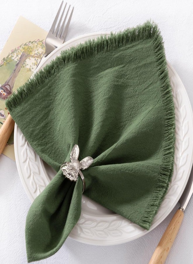 DeZerlor 6 Pack Olive Green Cotton Linen Napkins with Fringe Green Cloth Napkins Set of 6 Boho Handmade Dinner Table Napkins for Wedding Bridal Baby Shower Tea Party, 17 x 17 Inches - Image 2