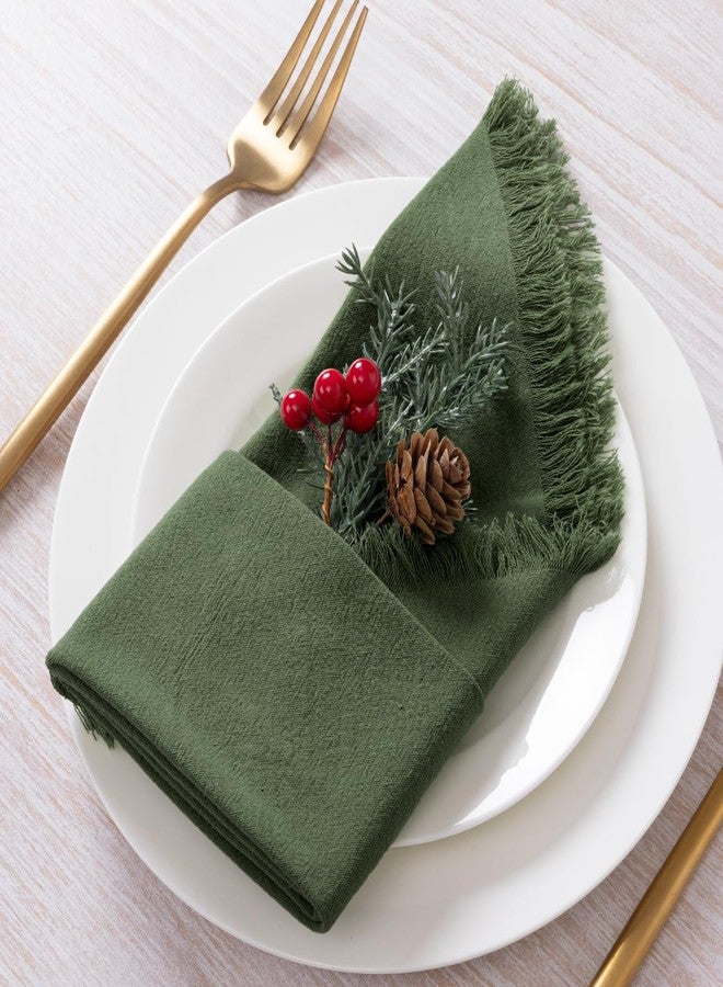 DeZerlor 6 Pack Olive Green Cotton Linen Napkins with Fringe Green Cloth Napkins Set of 6 Boho Handmade Dinner Table Napkins for Wedding Bridal Baby Shower Tea Party, 17 x 17 Inches - Image 5