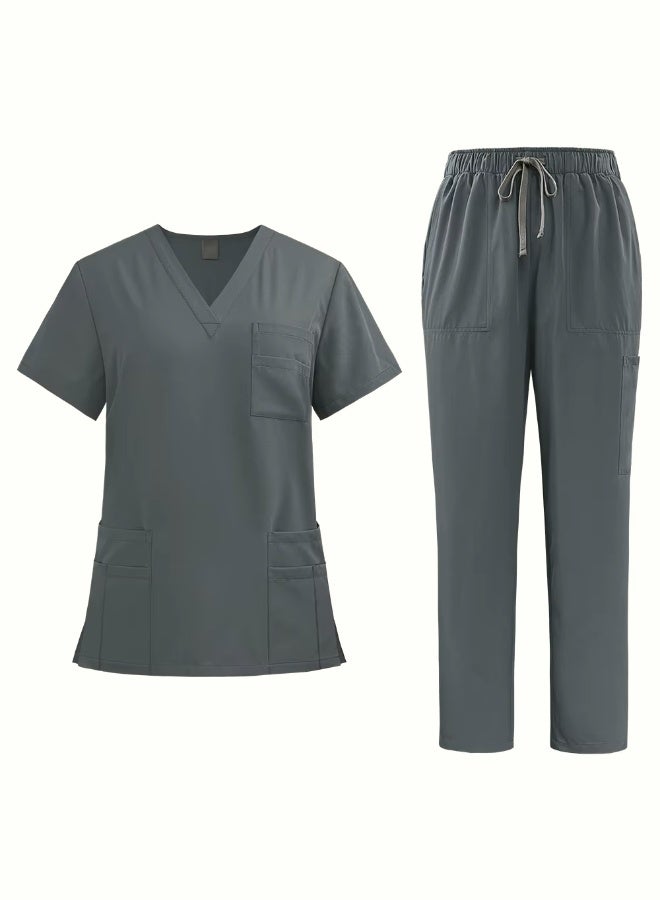 Perfectory Scrub Uniform Set Unisex V-Neck-Grey - Image 1