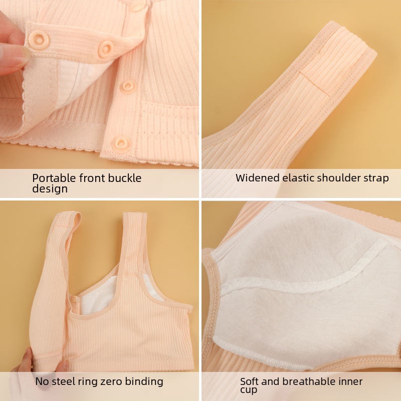 Front Buckle Shaped Cup New Large Size Middle-aged and Elderly Underwear Women's Printed Rim-free Wide Shoulder Strap Vest Bra 333S + Cotton Cup# bean paste color  - Image 5