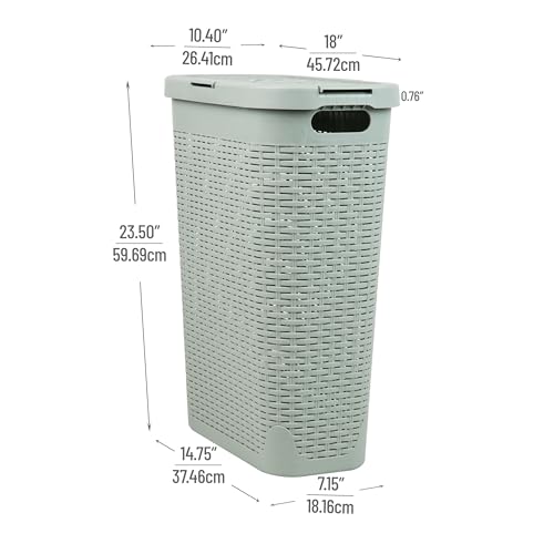 Mind Reader Slim Laundry Hamper with Lid, 40L Clothes Basket, Narrow Tapered Design with Ventilated Cutout Pattern, Plastic, Mint - Image 3