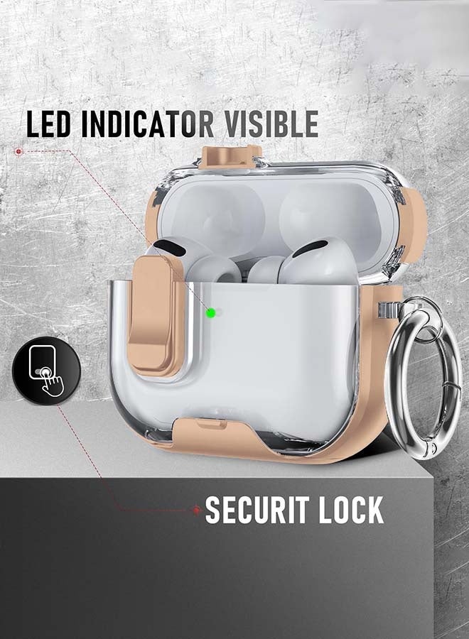 AirPods Pro 3 (2025) Transparent Locking Full Coverage Earphone Case, [All-Round Protection][Wireless&Wired Charging][Anti-Fall Safety Lock][Versatile Bracket Design] Earphone Drop Protection Cover with Anti-Lost Keychain for AirPods Pro 3, Rose Gold - Image 4