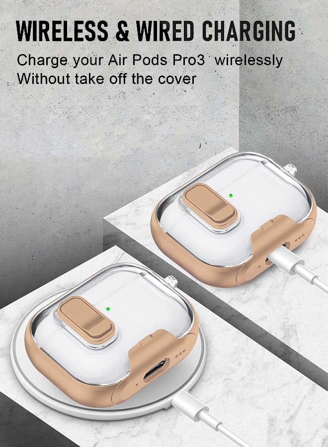 AirPods Pro 3 (2025) Transparent Locking Full Coverage Earphone Case, [All-Round Protection][Wireless&Wired Charging][Anti-Fall Safety Lock][Versatile Bracket Design] Earphone Drop Protection Cover with Anti-Lost Keychain for AirPods Pro 3, Rose Gold - Image 3