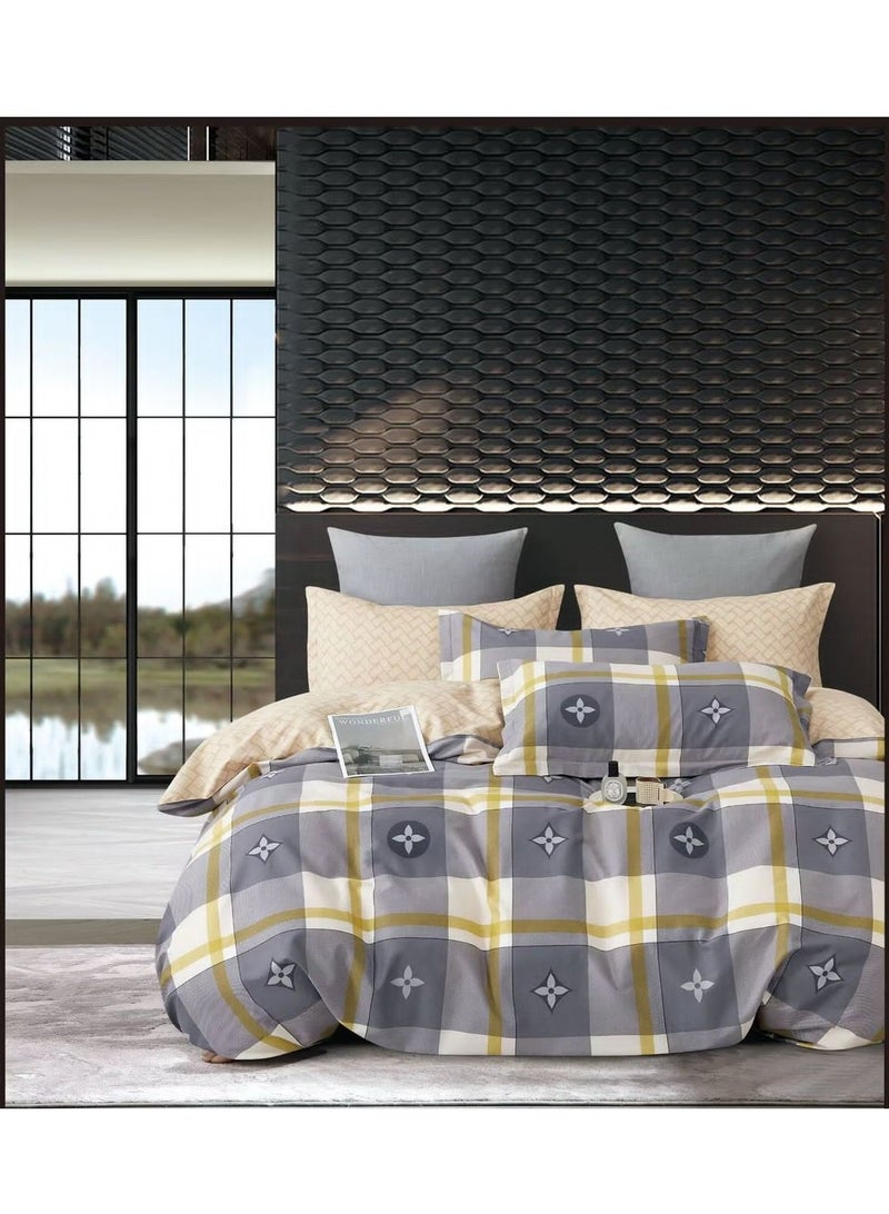 AL RAID 6-Piece King Size Bed Sheet Set - Duvet Cover with Elastic Fitted Sheet and 4 Pillow Covers - Super Soft Cotton King Size Bedding Set for Cozy & Elegant Bedrooms