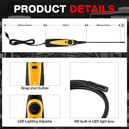 LAUNCH Tech VSP-600 USB Endoscope, 0.21 Inch Snake IP67 Waterproof HD Videoscope Borescope, Suitable for X431 V PRO3S+ Scanner & Android Phone, with 6 Adjustable LED Lights - Image 3