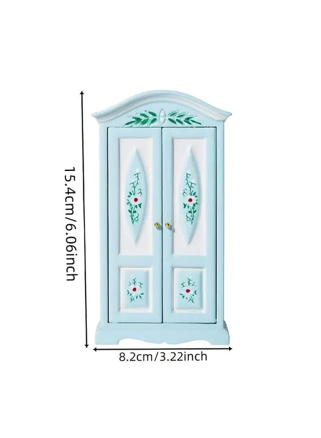 2D Flat Blue And White 1 12 Dollhouse Miniature Bedroom Wardrobe Prop Photography Collectible - Image 3