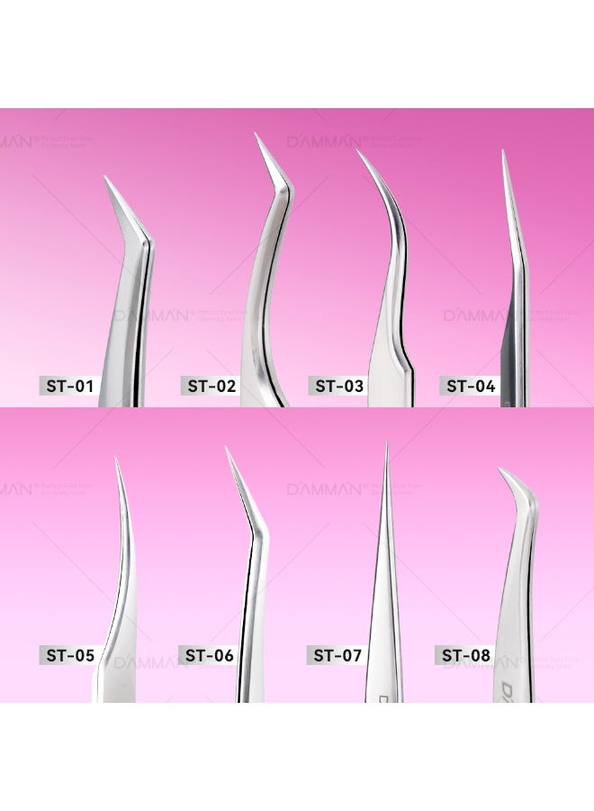 D'AMMA'N Professional Eyelash Extension Tweezers Set 8 Precision Lash Tweezers for Volume Classic Lashes Stainless Steel Beauty T - Image 2