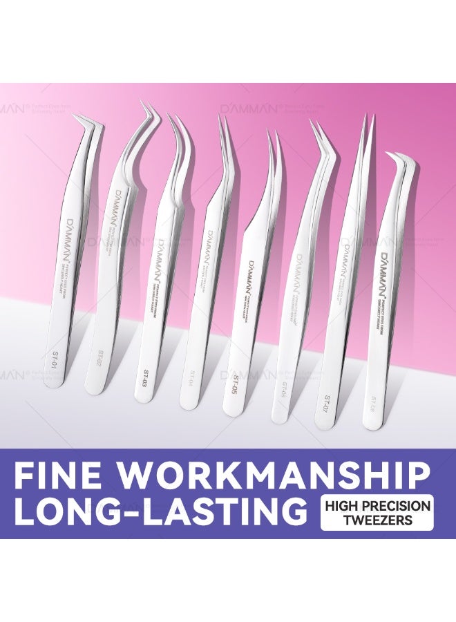 D'AMMA'N Professional Eyelash Extension Tweezers Set 8 Precision Lash Tweezers for Volume Classic Lashes Stainless Steel Beauty T - Image 5