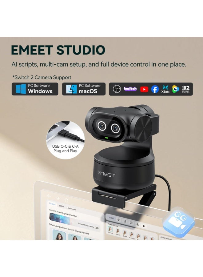 EMEET PIXY Dual-Camera AI PTZ 4K Webcam with AI Tracking and Autofocus - Image 4