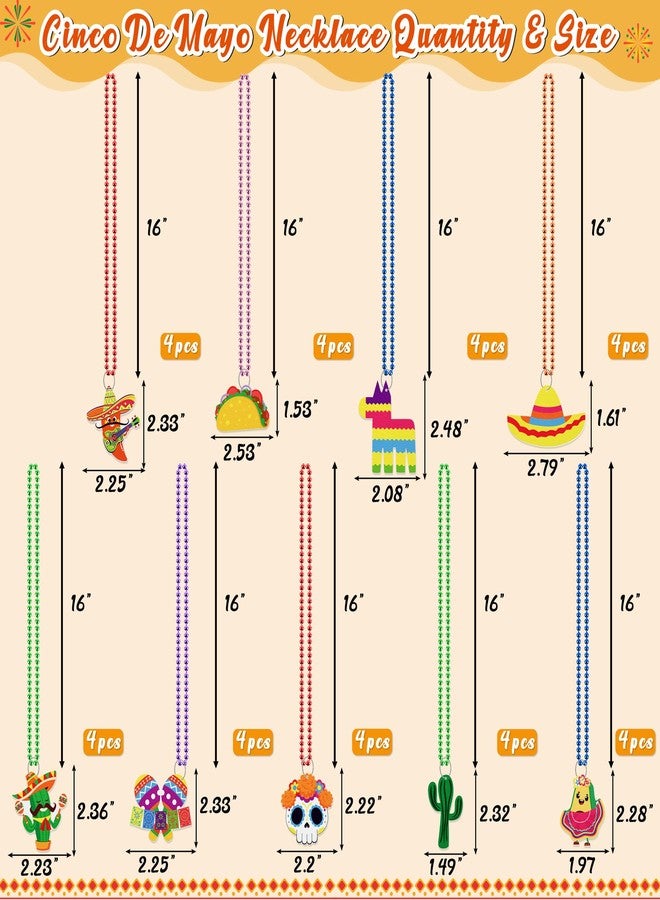 jollylife 36PCS Cinco de Mayo Fiesta Beaded Necklaces Mexican Colorful Beads Party Decorations Favors Birthday Supplies - Image 3