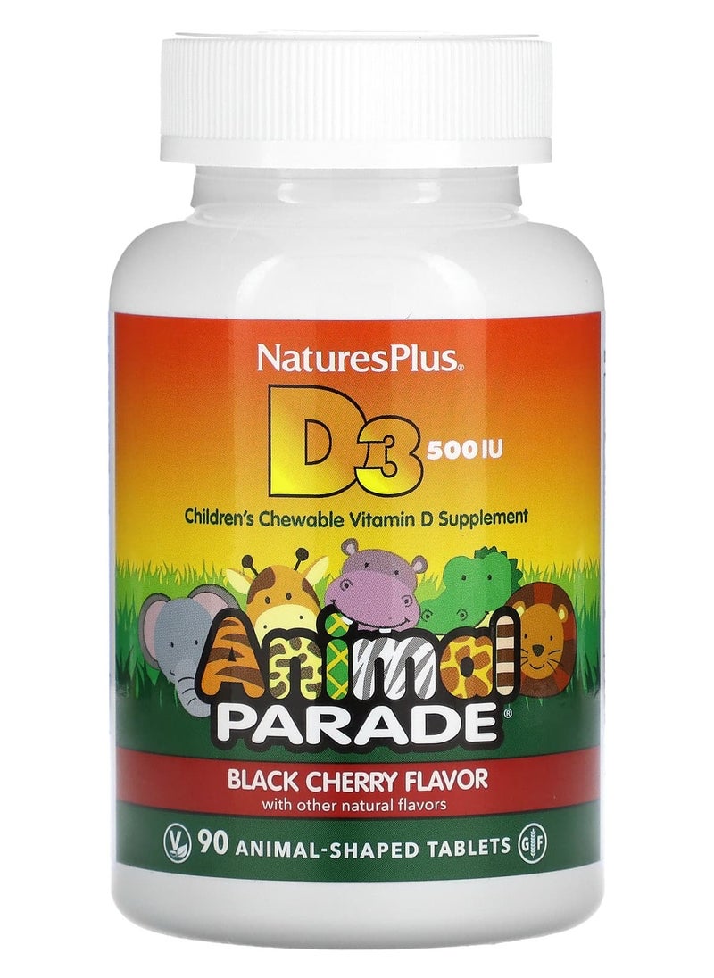 NaturesPlus Animal Parade Vitamin D3 Black Cherry 500 IU, 90 Animal-Shaped Tablets  - Image 1