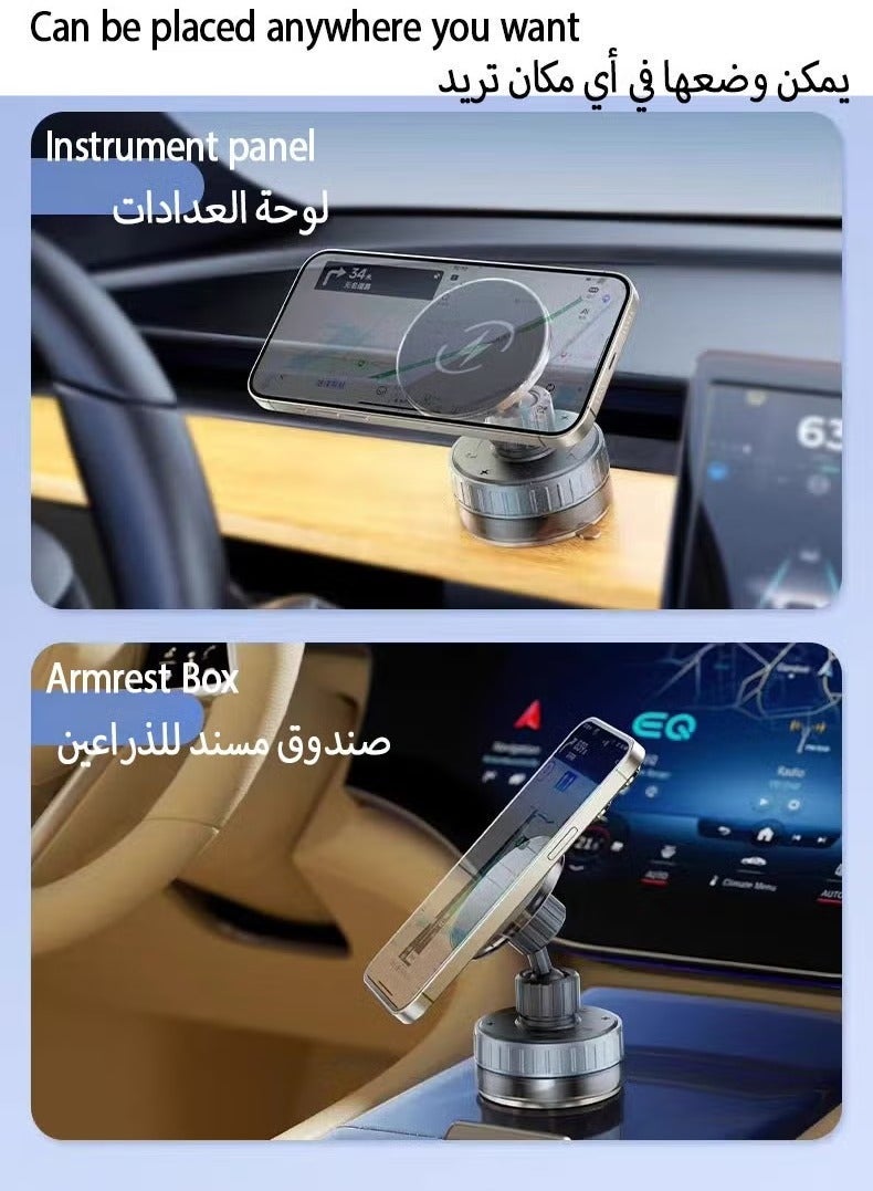 general Wireless Charging Stand - 15W Magnetic Car Mount with Suction Cup, Multi-Angle Rotation,white&black. - Image 2