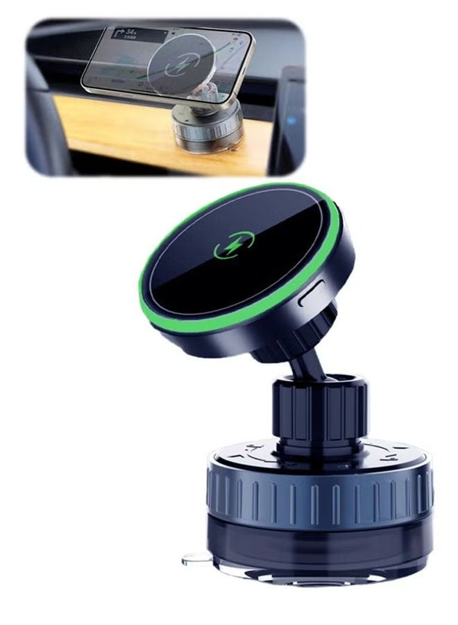 general Wireless Charging Stand - 15W Magnetic Car Mount with Suction Cup, Multi-Angle Rotation,white&black. - Image 1