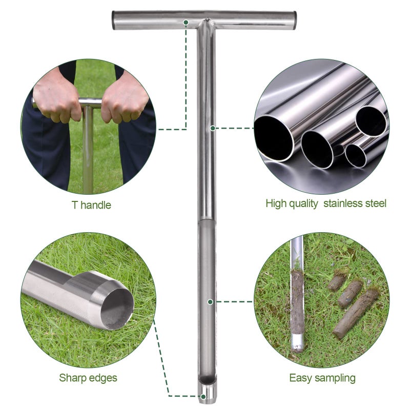 Lichtund Soil Probe 20 Inch with 2 Bags, Soil Sample Probe for Lawn House Plants, T-Handle Soil Sampler Probe Rod, Stainless Steel Soil Test Kits Tool for Soil Sampling - Image 4