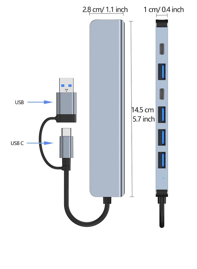 VIUAUAX USB C Hub, Aluminium 7 in 1 USB Extender, USB Splitter with 1 x USB 3.0, 4 x USB 2.0 and 2 x USB C Ports for MacBook Pro Air and Other PC/Laptop/Tablet Devices - Image 4