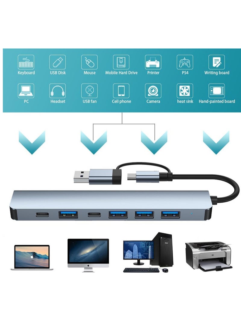 VIUAUAX USB C Hub, Aluminium 7 in 1 USB Extender, USB Splitter with 1 x USB 3.0, 4 x USB 2.0 and 2 x USB C Ports for MacBook Pro Air and Other PC/Laptop/Tablet Devices - Image 3