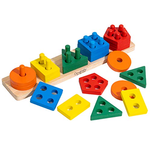 Driddle Wooden Educational Sorting and Stacking Toy - Learn Color and Shape Recognition – Puzzle Blocks Toy for Toddlers – Preschool Children Game – Kids Montessori Education - Image 1