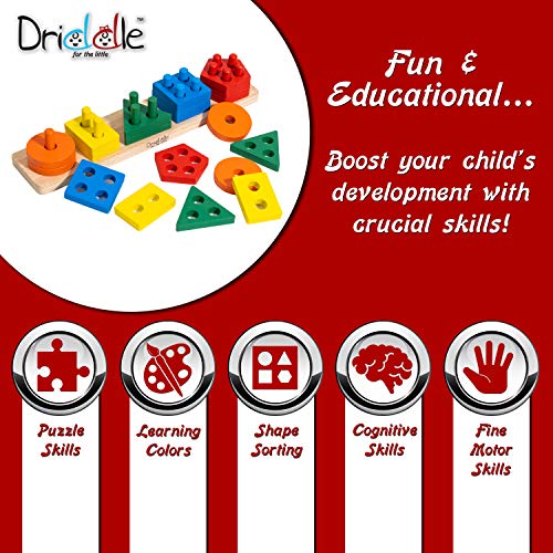 Driddle Wooden Educational Sorting and Stacking Toy - Learn Color and Shape Recognition – Puzzle Blocks Toy for Toddlers – Preschool Children Game – Kids Montessori Education - Image 2