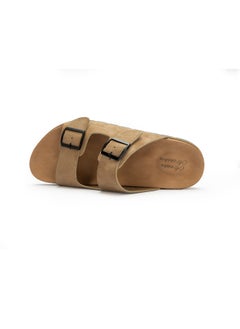 AL-WAHA AL-ZHABIA Men's Genuine Leather Khaki Sandals - Breathable PU Sole, Anti-Slip Design, Durable for Desert Climate & Daily Wear(42)  - Image 3