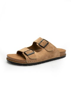 AL-WAHA AL-ZHABIA Men's Genuine Leather Khaki Sandals - Breathable PU Sole, Anti-Slip Design, Durable for Desert Climate & Daily Wear(42)  - Image 4