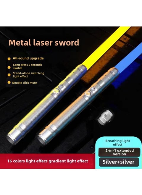 Star Wars Laser Sword Luminous Toy Metal Lightsaber Charging Color Changing Flash Toy Sword Wholesale-Color:2 Generation-Silver 2 Pack/send Connector-Specifications:10-color Light Effect + Automatic Color Change On Startup + Mute