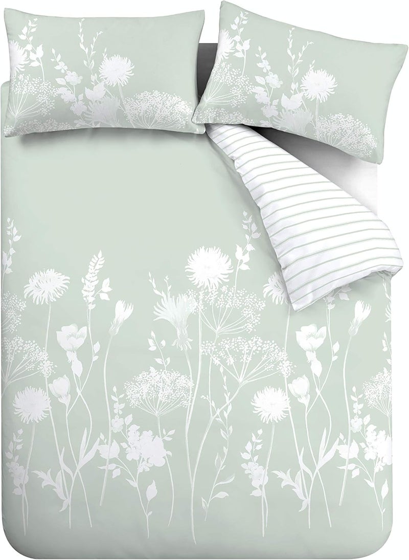 Meadowsweet Floral Reversible King Duvet Cover Set with Pillowcases Green - Image 4