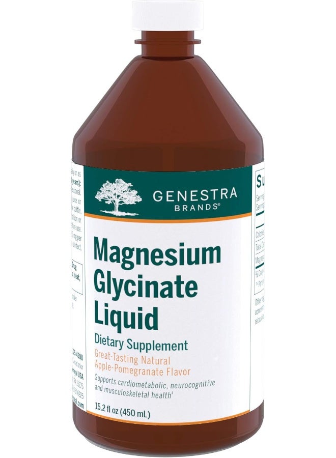 Genestra Brands Magnesium Glycinate Liquid, Supports Normal Muscle Function and Helps Metabolize Carbs, Protein And Fat, 15.2 Fl Oz, Apple Pomegranate Flavor - Image 1