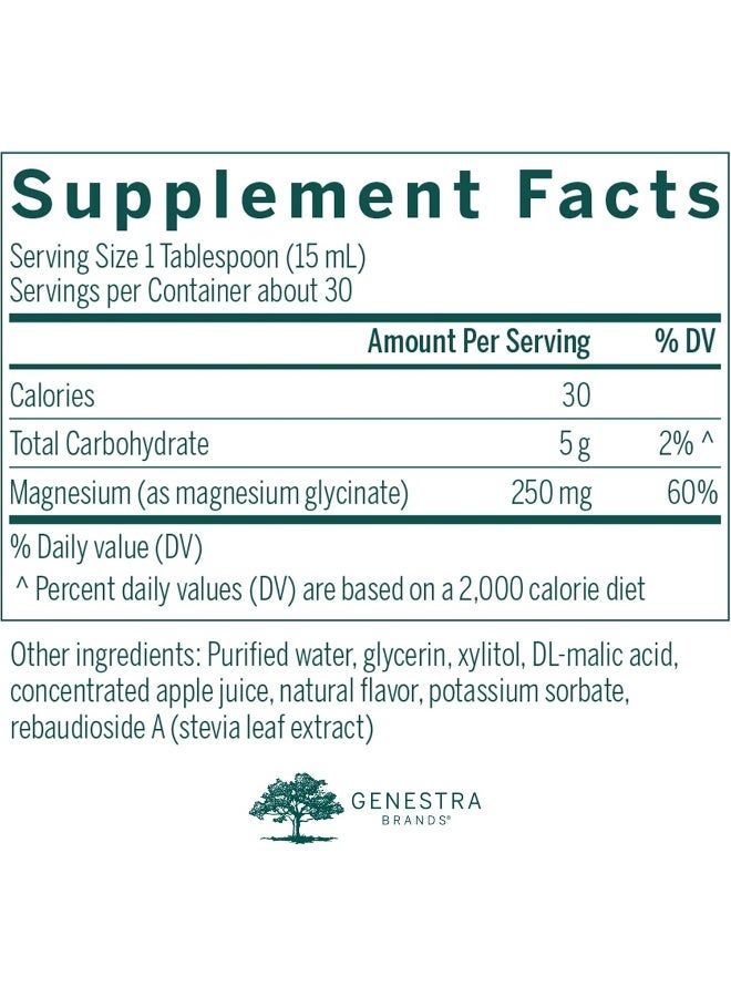 Genestra Brands Magnesium Glycinate Liquid, Supports Normal Muscle Function and Helps Metabolize Carbs, Protein And Fat, 15.2 Fl Oz, Apple Pomegranate Flavor - Image 2