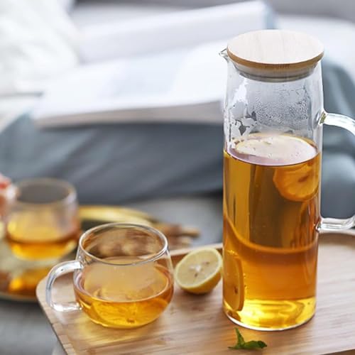 TIENER Borosilicate Glass 1 LTR Water Jug with Handle, Juice Beverage Carafe with Bamboo Lid, Big Glass Iced Tea Pitcher, 1 Pcs Set (Borosilicate 1 Liter Stright) - Image 3