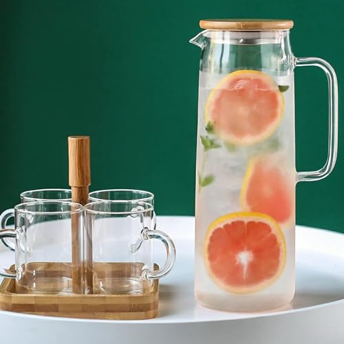 TIENER Borosilicate Glass 1 LTR Water Jug with Handle, Juice Beverage Carafe with Bamboo Lid, Big Glass Iced Tea Pitcher, 1 Pcs Set (Borosilicate 1 Liter Stright) - Image 4