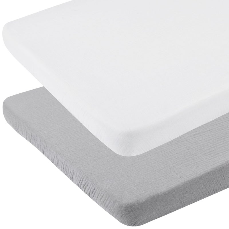 Onacosht Muslin Bassinet Sheets 33" x 19" Compatible with Mika Micky, KoolaBaby (3 in 1), BabyBond, HARPPA and RICUTON Bedside Bassinet, 2 Pack for Baby Boy and Girl, White and Grey - Image 1