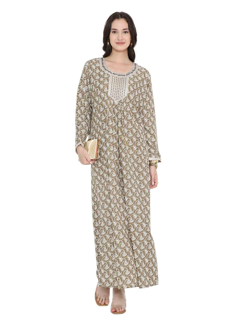 HANA & SARA Elegant Printed Long Arabic Kaftan Jalabiya Dresses