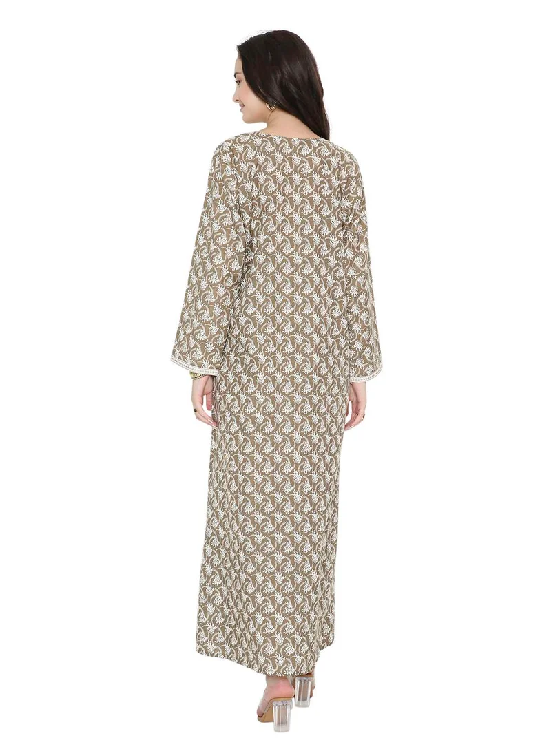 HANA & SARA Elegant Printed Long Arabic Kaftan Jalabiya Dresses