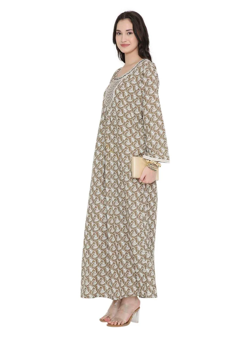 HANA & SARA Elegant Printed Long Arabic Kaftan Jalabiya Dresses